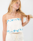Ciao Blue Floral Embroidered Tank Top