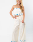Ciao Blue Floral Embroidered Pants