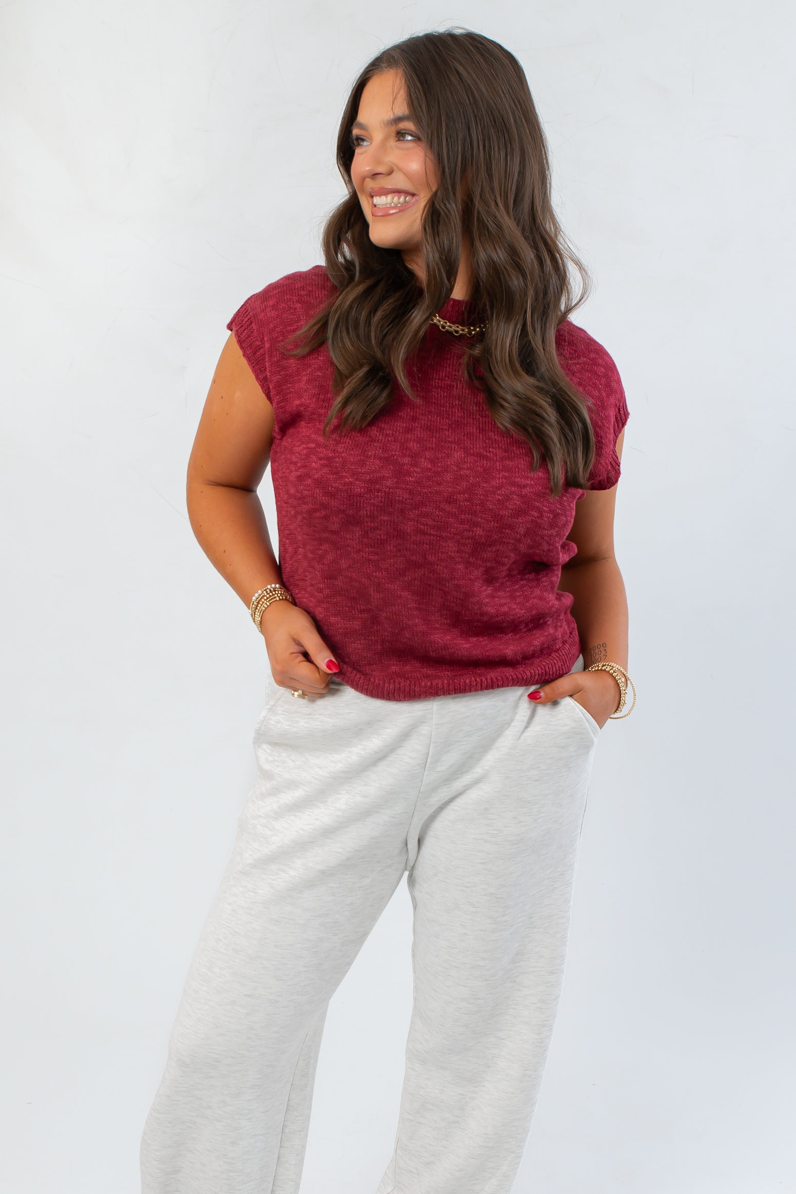 Tiffany Sleeveless Sangria Ribbed Knit Top