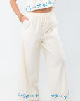 Ciao Blue Floral Embroidered Pants