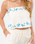 Ciao Blue Floral Embroidered Tank Top