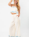 Ciao Blue Floral Embroidered Pants
