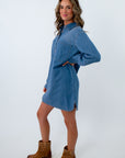 Lightweight denim shirt dress for fall, lightweight denim dress, long sleeve denim dress