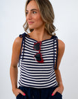 Bella Navy Stripe Knit Tie Shoulder Tank