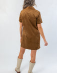 Back view of Z Supply Coconut Sydney Suede Mini Dress highlighting its smooth suede finish and mini length for seasonal styling.