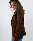Lightweight leopard print blazer with front pockets, Lightweight cheetah print blazer with front pockets, faux suede blazer
