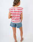 Sparkle Bright Red Stripe Sequin Knit Top