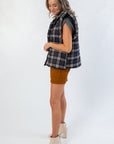 THML Here for Plaid Navy Ruffle Shoulder Plaid Puffer Vest