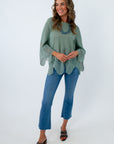 Same Wavelength Sage Green Knit Top with wave detailing, long sleeve sage green top, sage green knit top