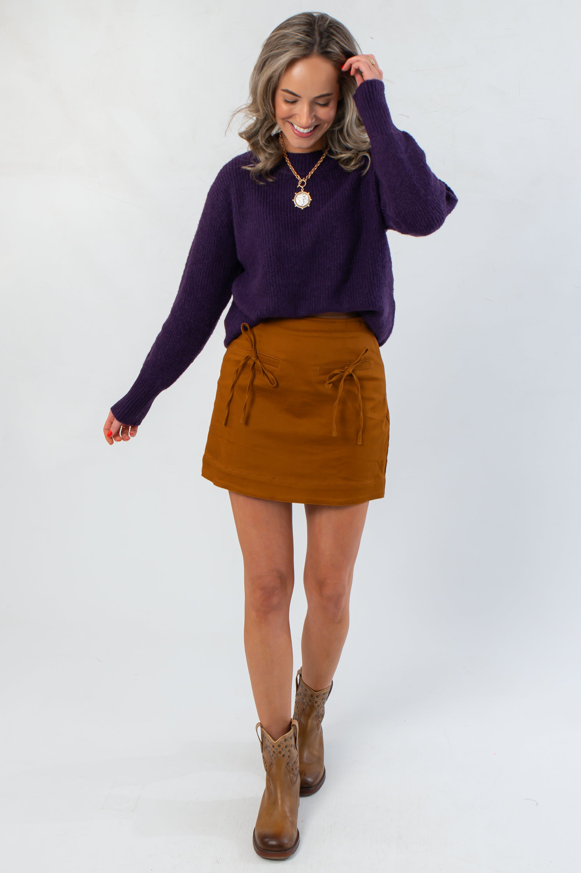 Dark Purple Ribbed Crewneck Sweater