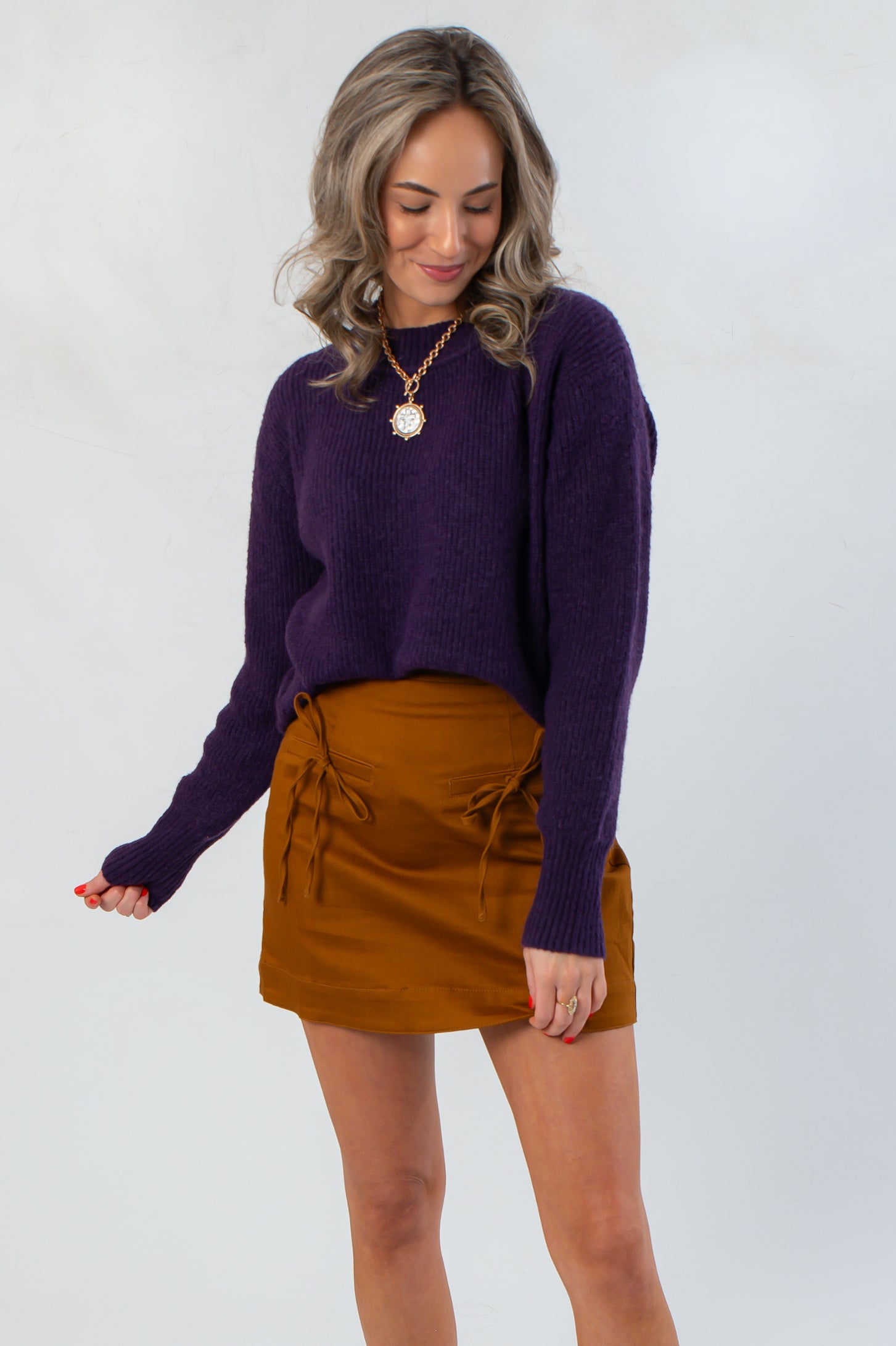 Dark Purple Ribbed Crewneck Sweater