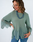 Lightweight knit long sleeve top for fall layering, sage green lightweight knit top, sage green long sleeve top
