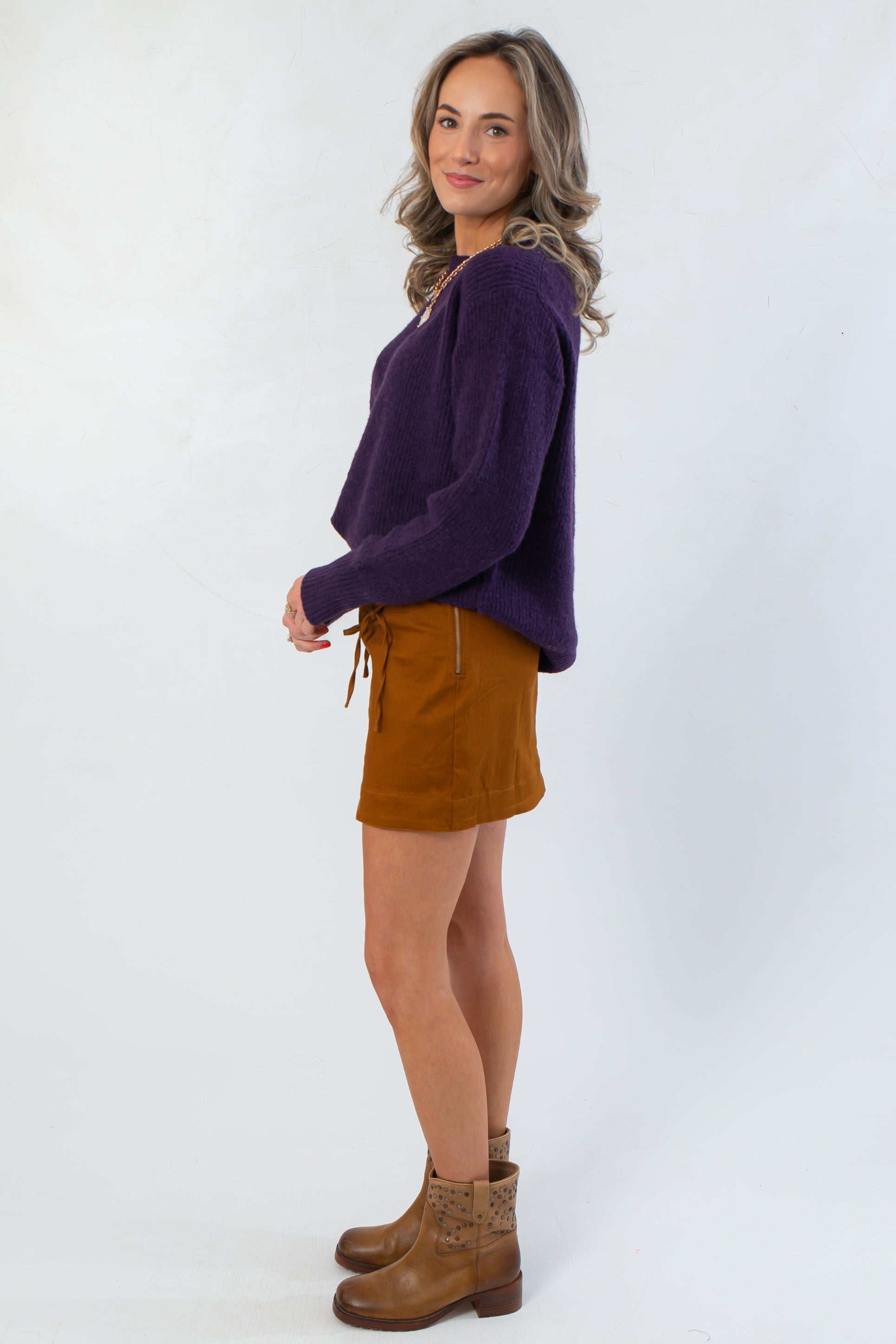 Dark Purple Ribbed Crewneck Sweater