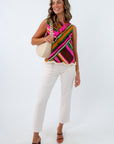 Daphne Colorful Fringe Sleeveless Top with cream fringe detailing, colorful sleeveless tops