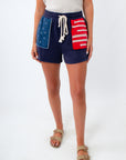 american flag knit short with rope and lace details