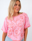 Blossoms Pink Beaded Floral T-shirt