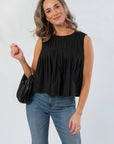 Charlene Black Pintuck Sleeveless Blouse