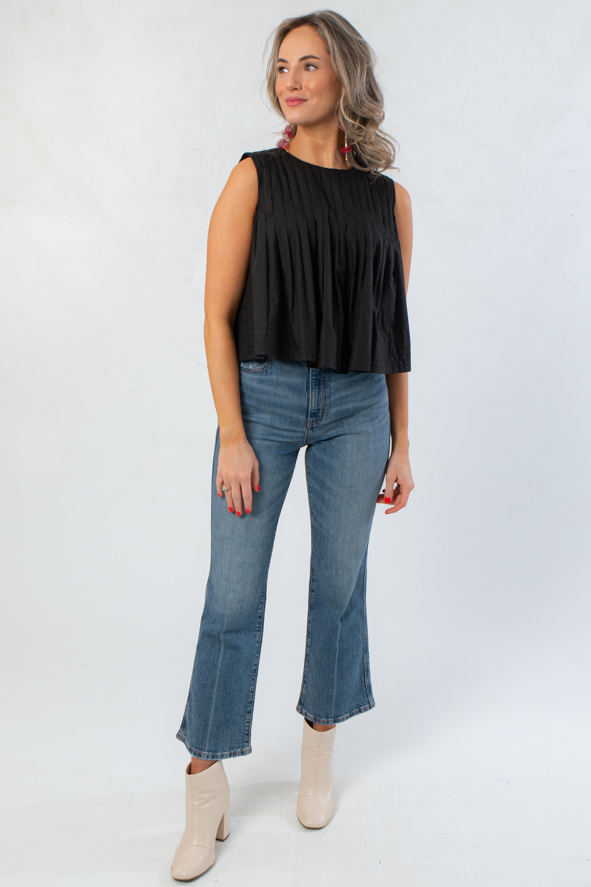 Charlene Black Pintuck Sleeveless Blouse