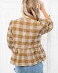 Darlin' Plaid Bow Front Peplum Top-Tops-Needii-L. Mae Boutique & Wild Mabel Clothing