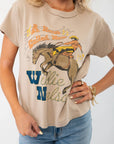 Close-up of the Daydreamer Willie Nelson 'A Horse Called Music' Graphic Tee, highlighting the vintage-style horse and text graphic design.