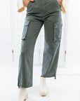 Daze Grass Cadet Cargo High Rise Cinch Hem-Bottoms-Daze Denim-L. Mae Boutique & Wild Mabel Clothing