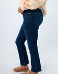 Women’s dark wash ankle crop flare jeans, women's high rise dark wash jeans, Daze Denim cropped jeans