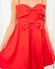 Double Bow Red Flare Mini Dress-Dresses-TCEC-L. Mae Boutique & Wild Mabel Clothing