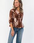 Along The Way Brown Floral Front Zip Top