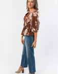 Along The Way Brown Floral Front Zip Top