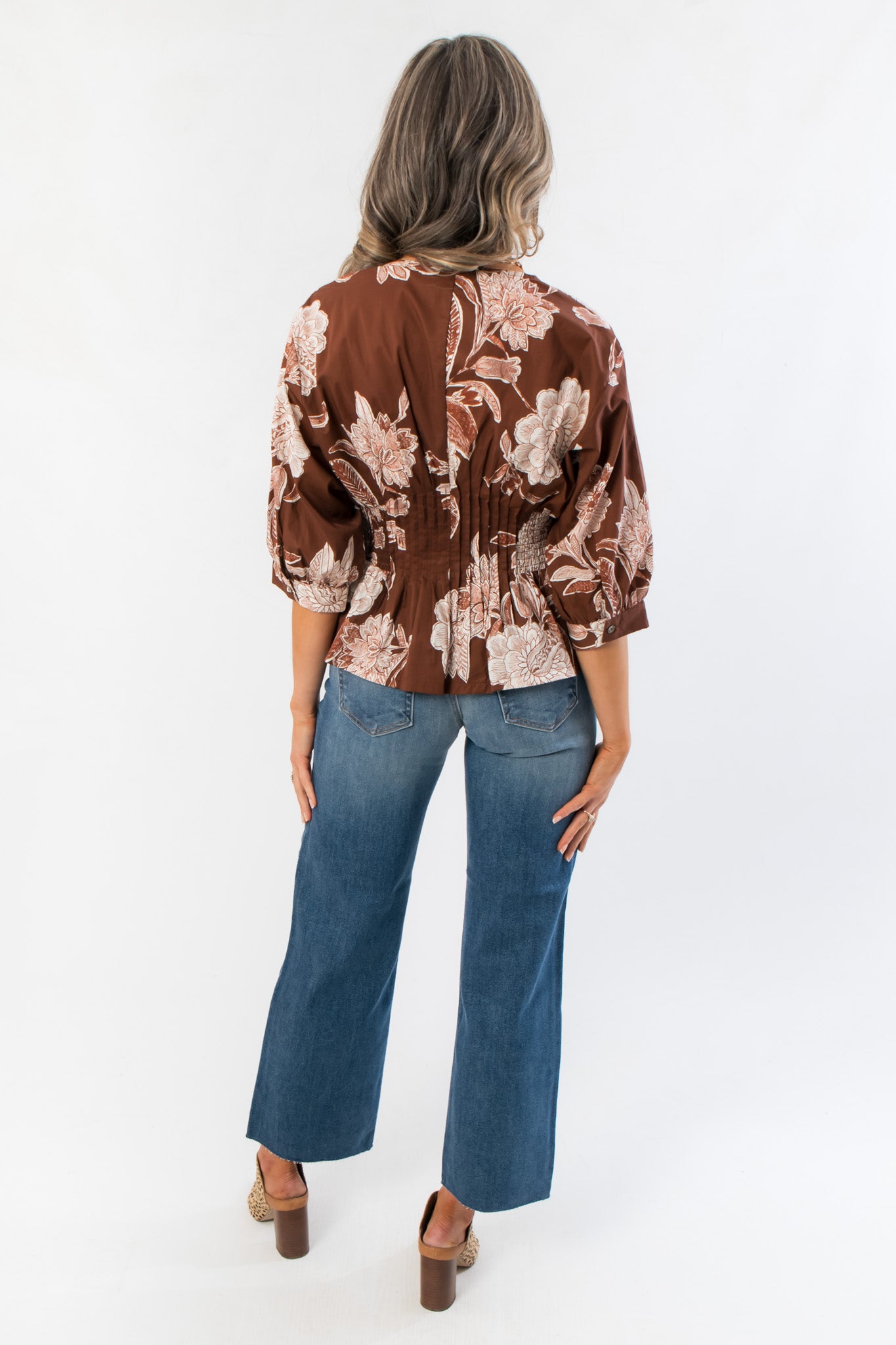 Along The Way Brown Floral Front Zip Top