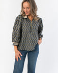 Jayne Floral Contrast Trim Half Zip Top