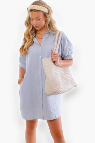 Easy Breezy Blue Pin Stripe Shirt Dress-Allie Rose-L. Mae Boutique