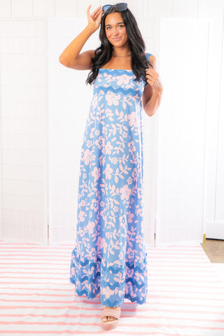 Easy on the Eyes Ric Rac Floral Maxi Dress-Little Trendy-L. Mae Boutique