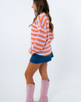 Comfortable Clemson sweater ideal for game day and everyday style, colorful striped sweater in lightweight knit for fall
