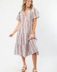 THML Pink & Cream Floral Print Midi Dress