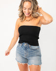 Black Ribbed Fold Over Tube Top