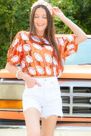 Extra Point Orange & White Football Sequin Top-WHY Dress-L. Mae Boutique