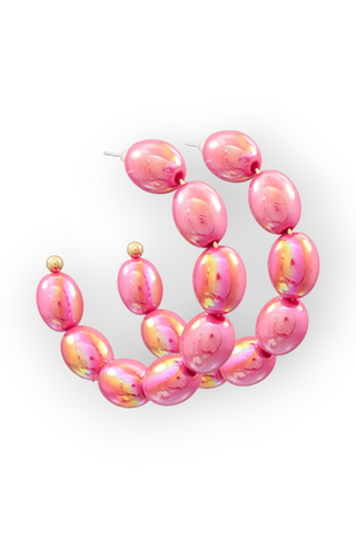 Fuchsia Bead Hoop Earrings-Golden Stella-L. Mae Boutique