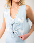 Heartstrings Denim Tie Front Heart Stitch Vest-Tops-Cloud Ten-L. Mae Boutique & Wild Mabel Clothing