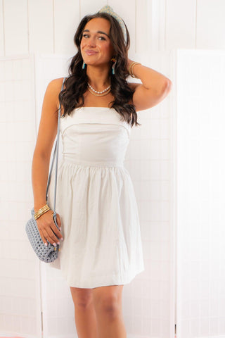 Here She Comes White Strapless Linen Mini Dress-Entro-L. Mae Boutique