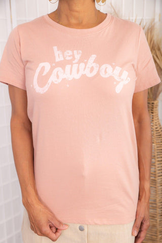 Hey Cowboy Pink Graphic Tee-Tres Bien-L. Mae Boutique
