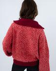 Comfortable and stylish red and burgundy sweater jacket, red and burgundy knit jacket, cozy red sweater jacket