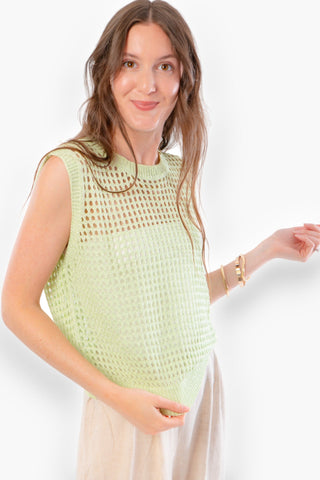 Honeydew Silver Crochet Knit Tank-Allie Rose-L. Mae Boutique