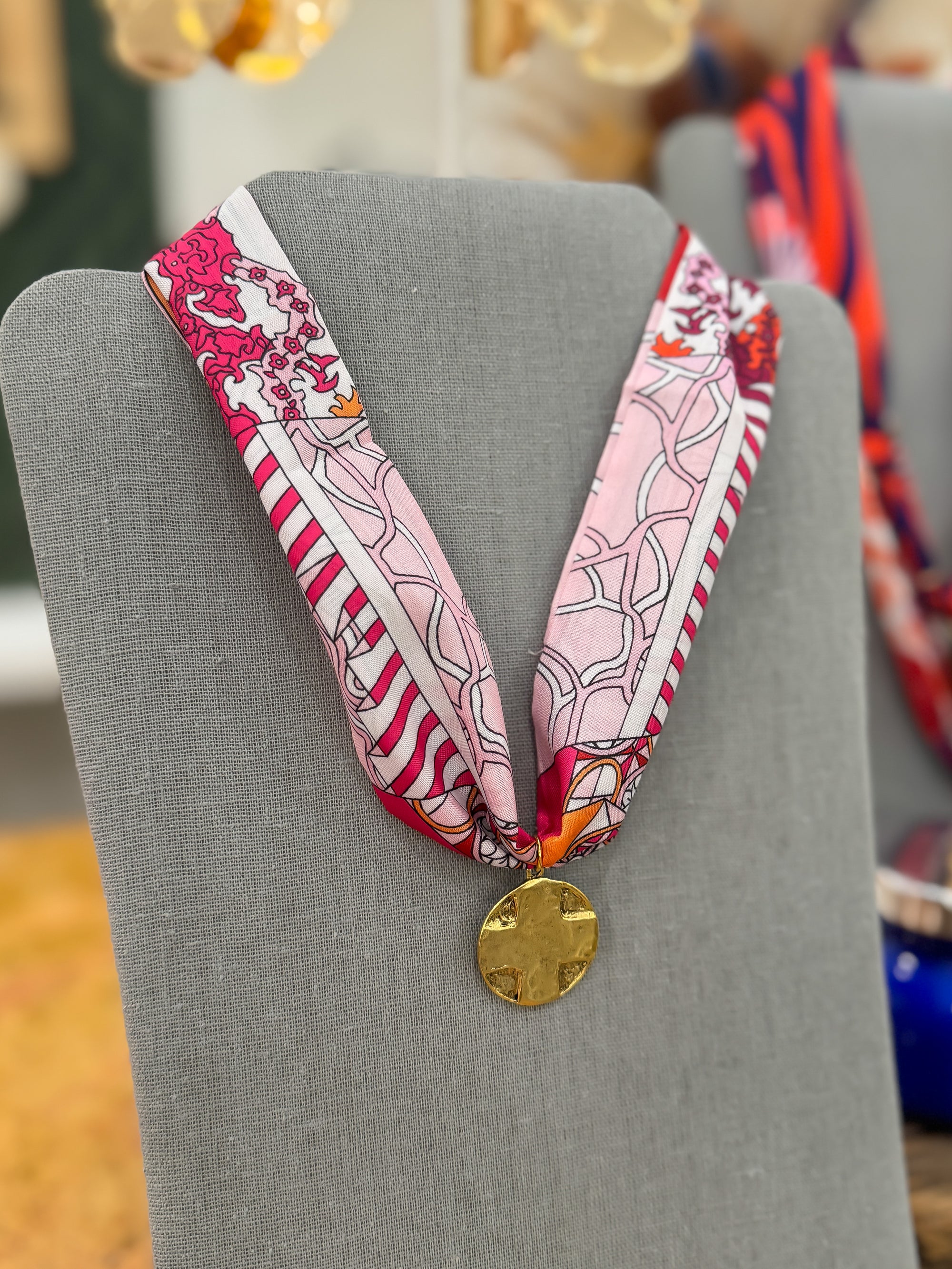Prayer Charm Pink Bandana Scarf Necklace