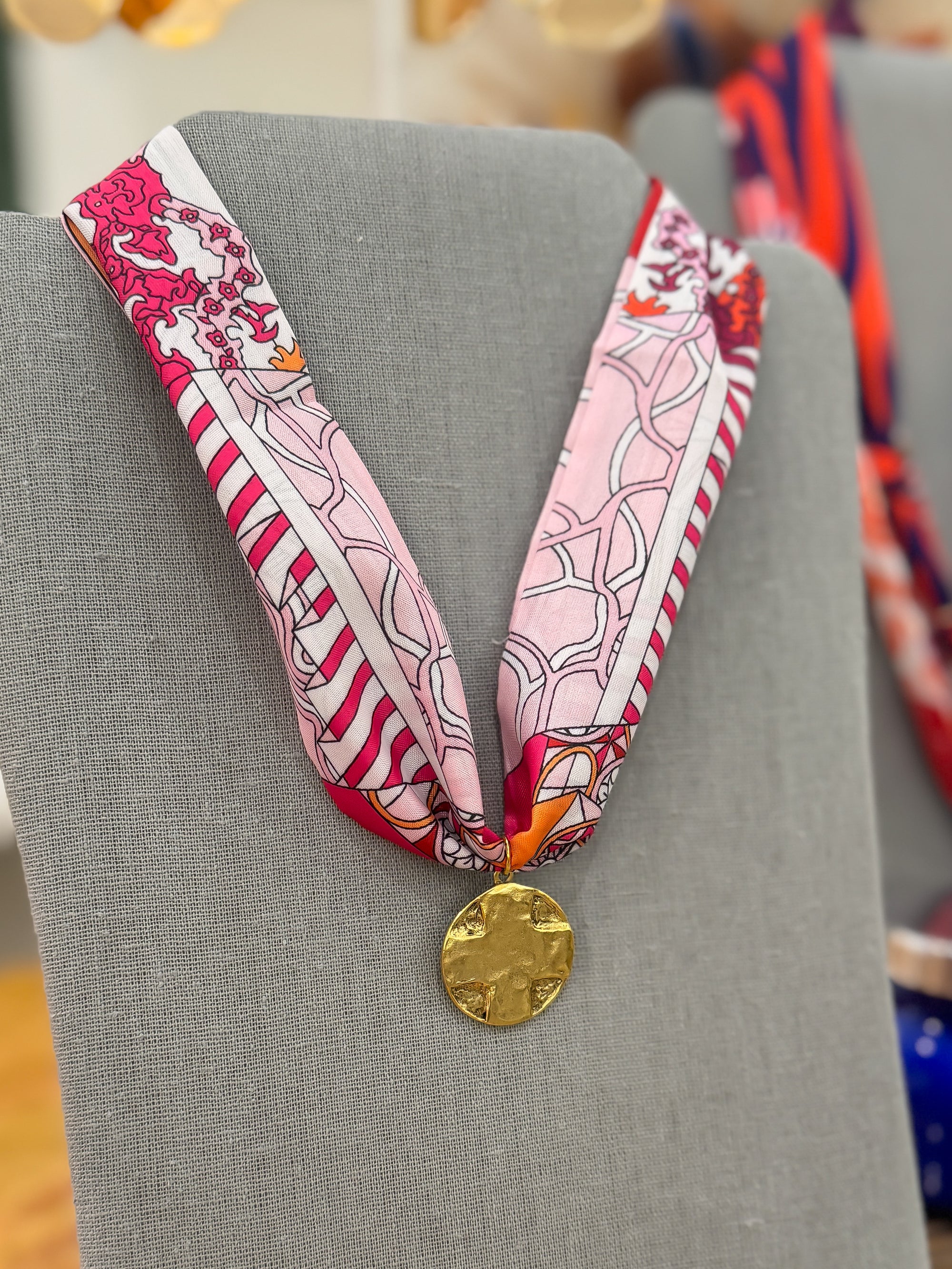 Prayer Charm Pink Bandana Scarf Necklace