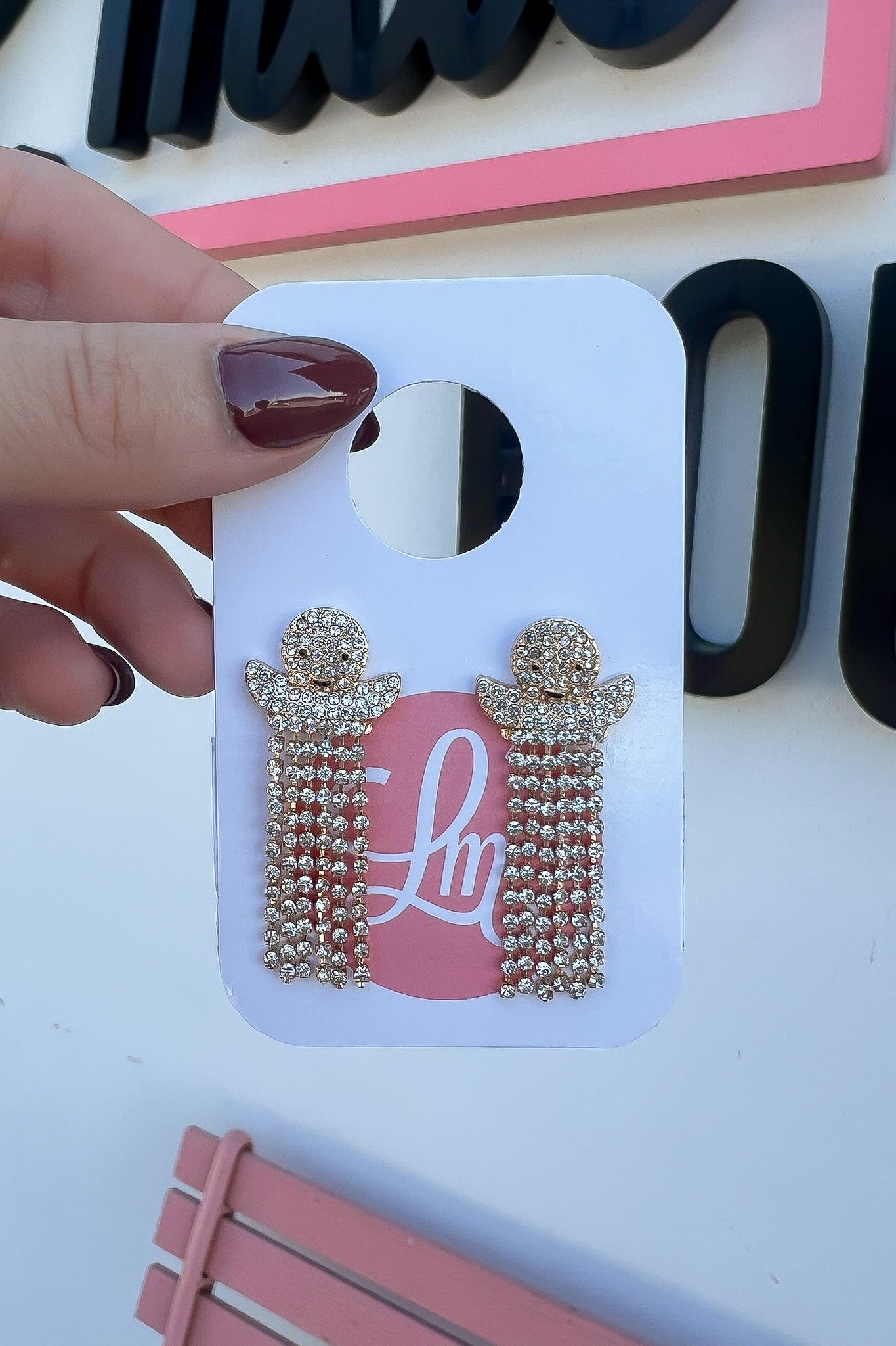 Gold Fringe Rhinestone Ghost Earrings