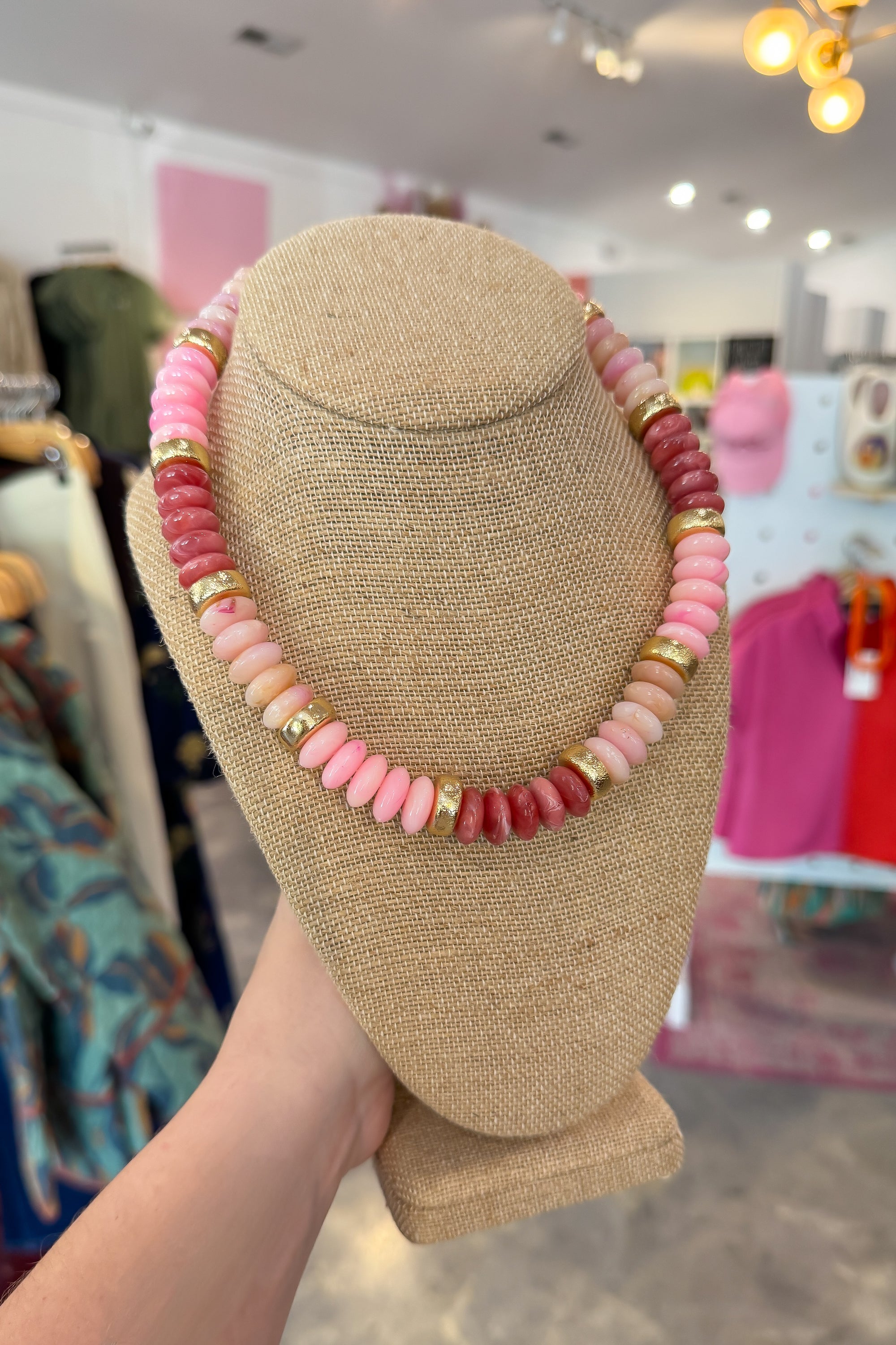 Pink & Gold Chunky Beaded Necklace