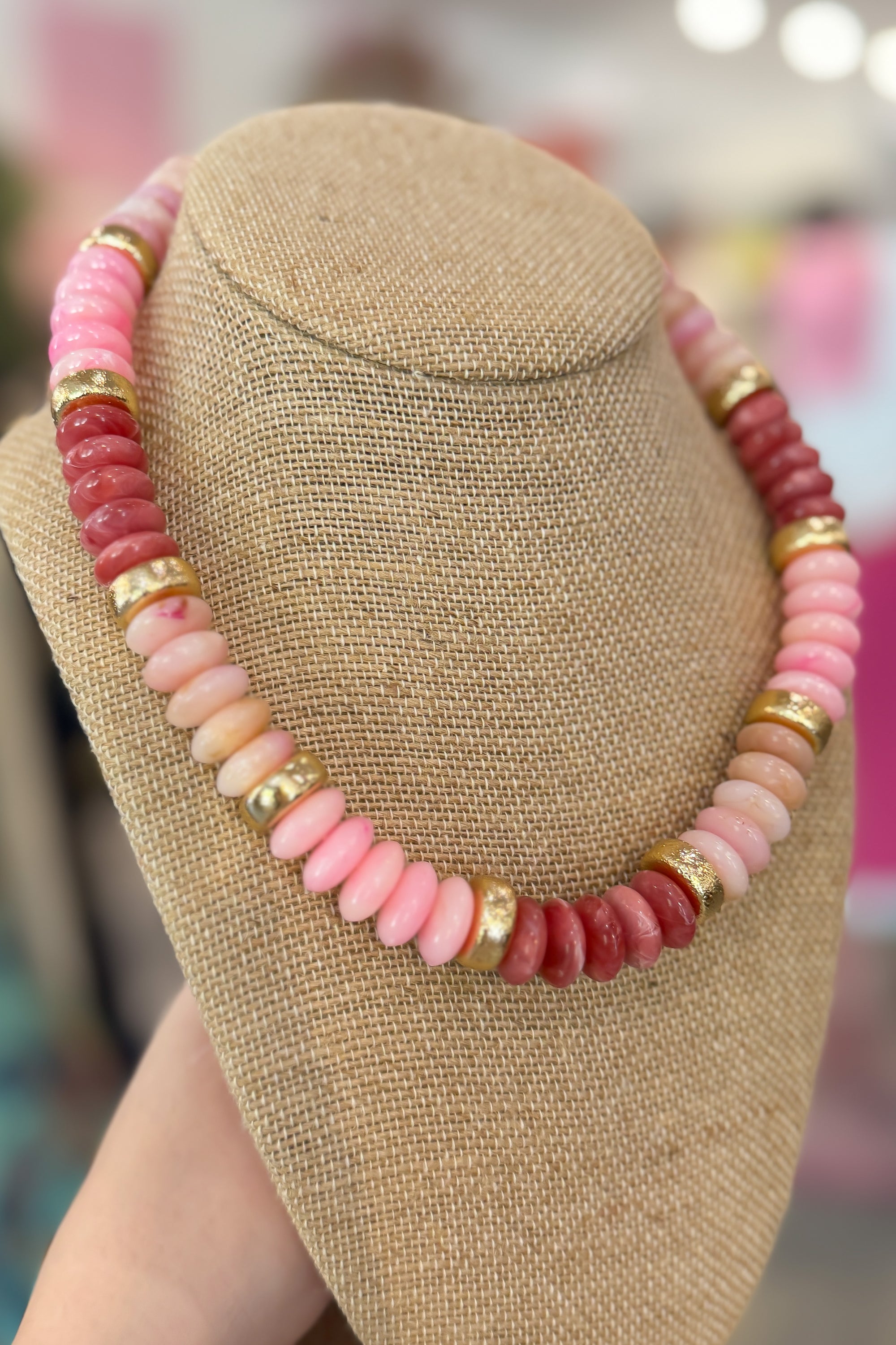 Pink & Gold Chunky Beaded Necklace
