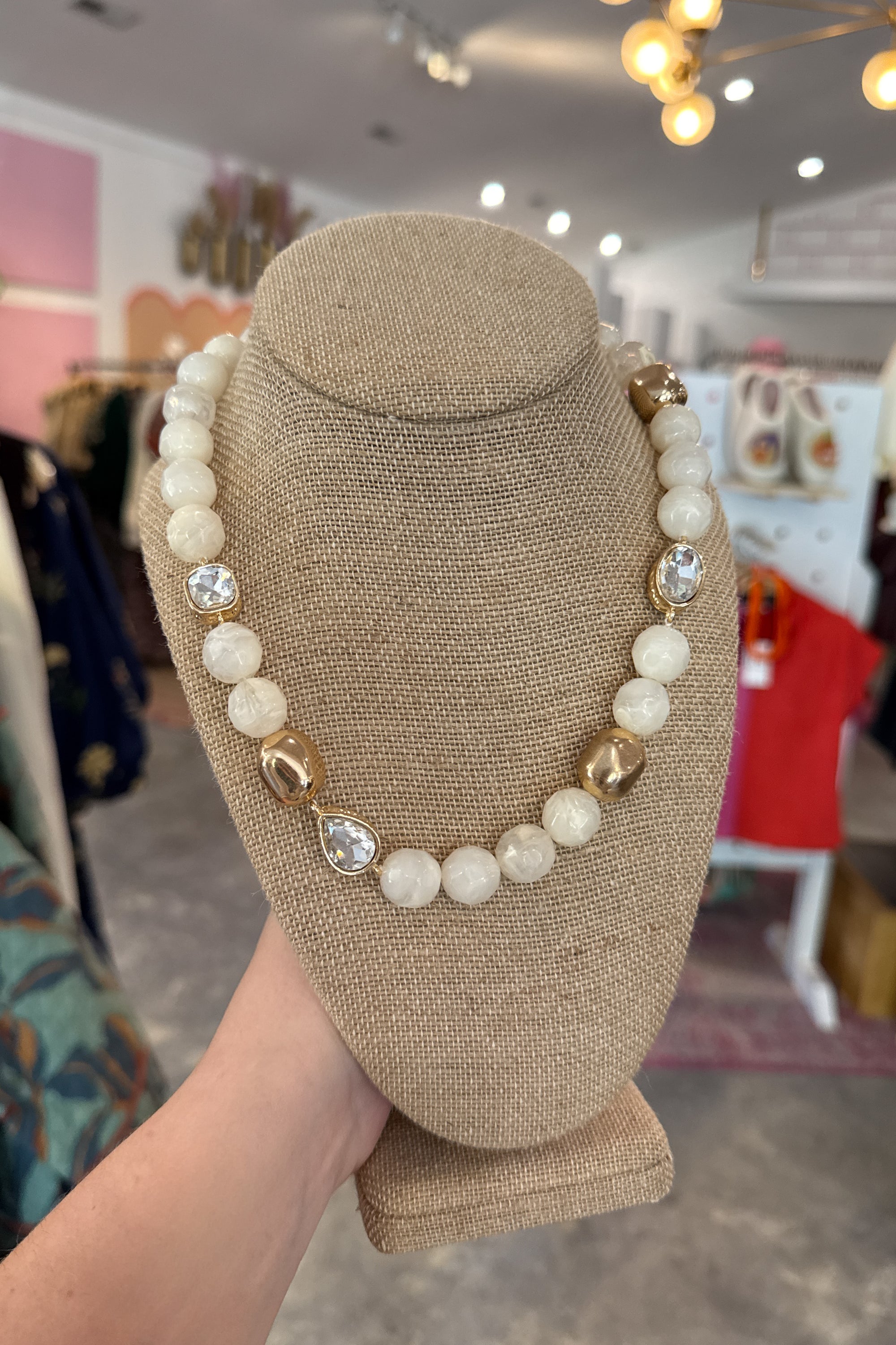 Natural and Gold Beaded Necklace