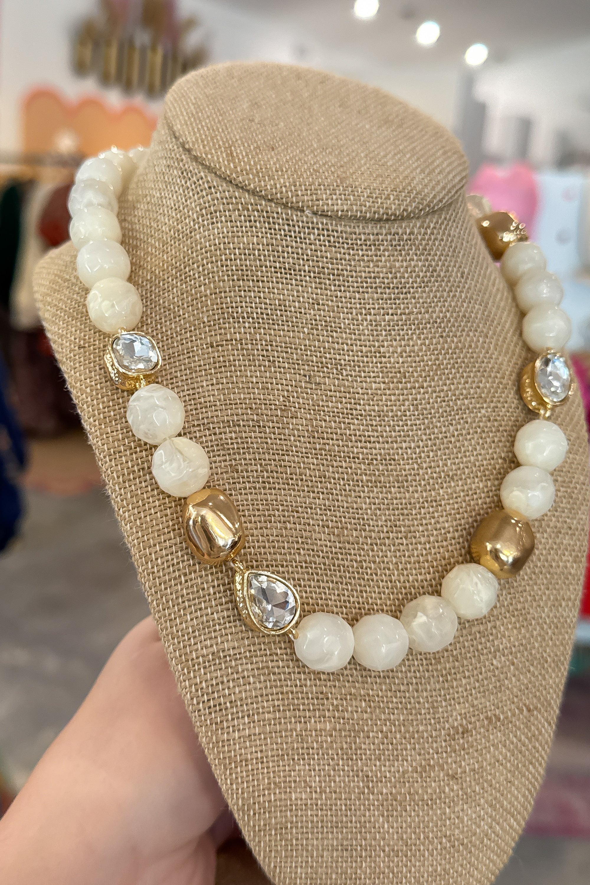 Natural and Gold Beaded Necklace